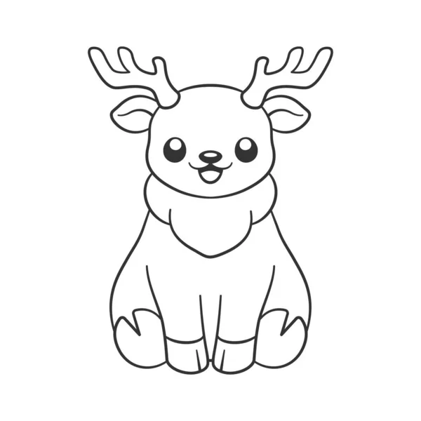 Χαριτωμένο Χαρούμενο Chibi Στυλ Συνεδρίαση Ταράνδων Κέρατα Ζώων Περίγραμμα Doodle — Διανυσματικό Αρχείο