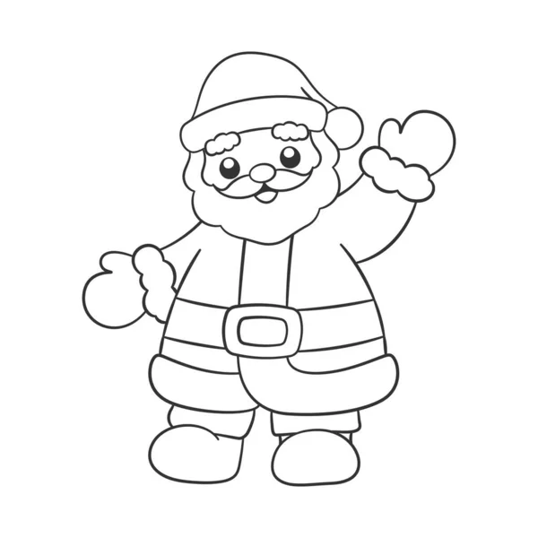 Cute Happy Santa Claus Waving Cartoon Outline Doodle Illustration Father — Stock Vector