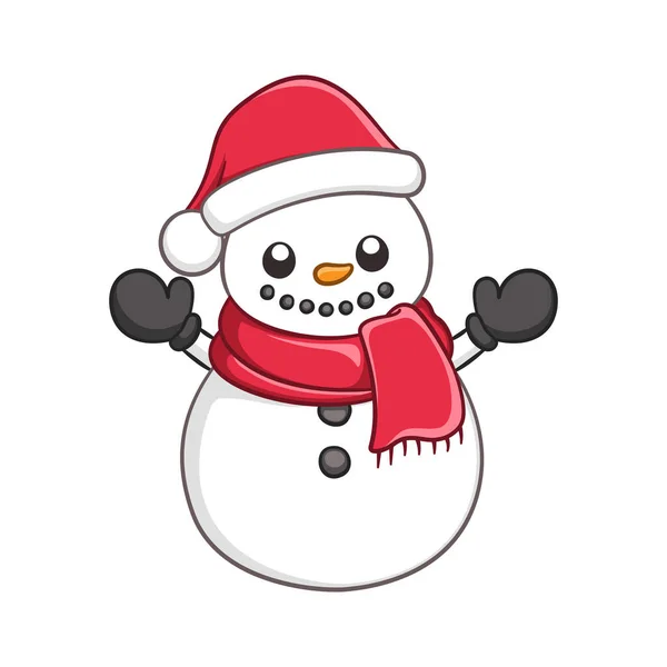 サンタの帽子とスカーフの漫画のイラストを着てかわいい雪男 冬のクリスマスのテーマクリップアート — ストックベクタ