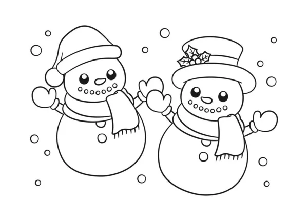 Sněhulák Klobouky Šátkem Sněhovým Obrysem Kreslené Kreslené Kreslené Ilustrace Zimní — Stockový vektor