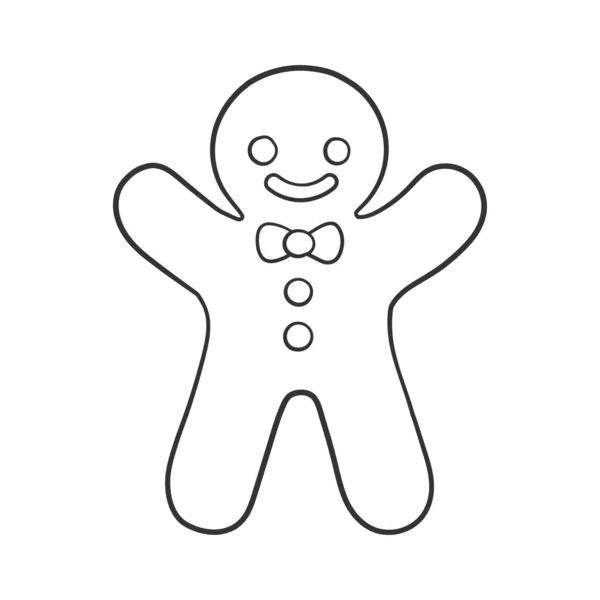 Gingerbread Man Cookie Outline Doodle Cartoon Illustration Winter Christmas Food — Stock Vector