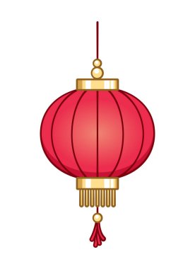 Çin festivali fener karikatür çizimi asıyor. Geleneksel Yeni Yıl Asya kırmızı lambası.
