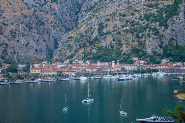 Boka Kotorska Bay Montenegro July 2017 View Boats Boka Bay — Fotografia de Stock