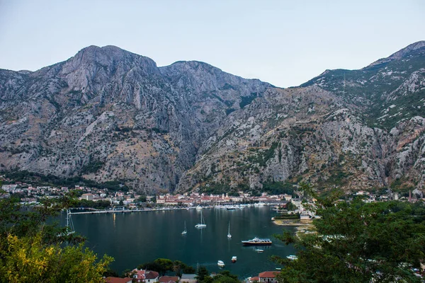 Boka Kotorska Bay Montenegro July 2017 View Boats Boka Bay — 스톡 사진
