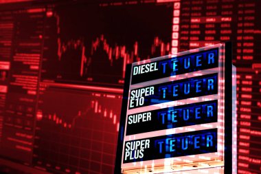 Pahalı benzini ve borsası olan bir benzin istasyonu.