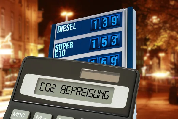 Benzinkút Számológép Szén Dioxid Árazás Tüzelőanyagok Esetében — Stock Fotó