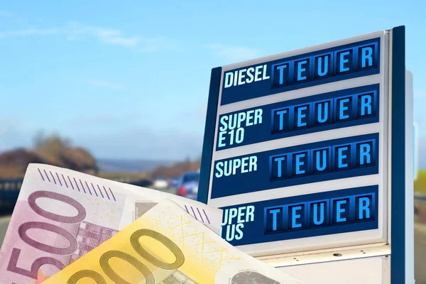 Eurosedlar Motorvägar Och Bensinstationer Med Dyrt Bränsle — Stockfoto
