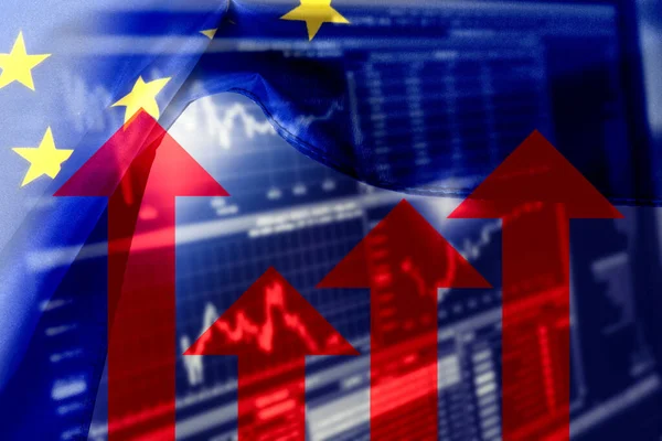 Vlajka Evropské Unie Finanční Grafem Červenými Šipkami Pro Pozadí — Stock fotografie