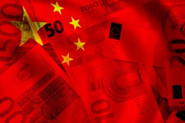 Euro banknotları ve Çin bayrağı
