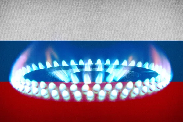 Bandeira Rússia Uma Chama Gás — Fotografia de Stock