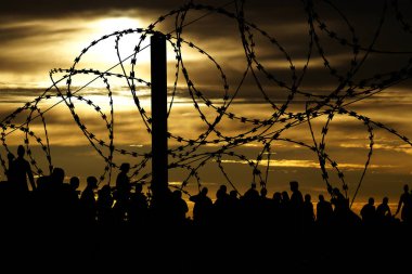 Migration and barbed wire on the border clipart