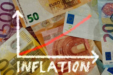Euro banknotes and rising inflation in Europe