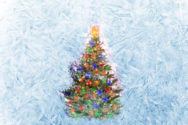 Frosted Window Pane Christmas Tree — Stockfoto