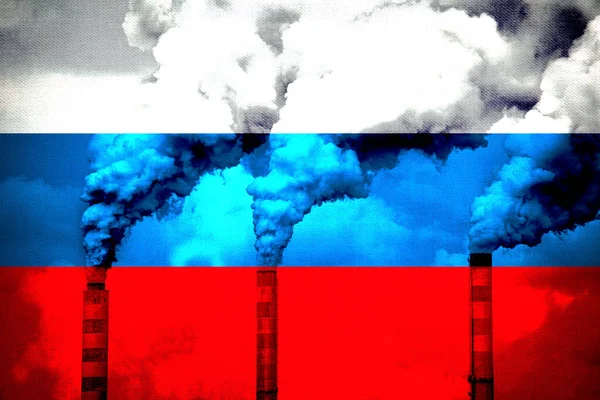 Flag Russia Factory Smoking Chimneys — стоковое фото
