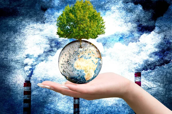 Factory Earth Tree Symbolize Environmental Protection — Stockfoto