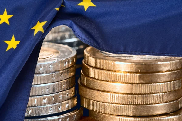 Euro Coins European Union Flag — Stock Fotó