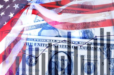 Flag of USA, dollars and the economy of America