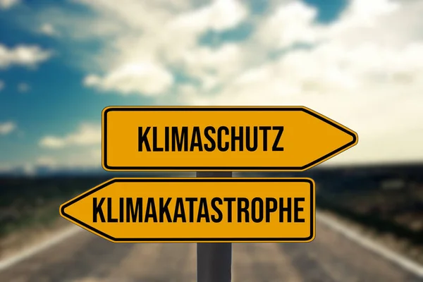 Signposts Point Directions Climate Protection Climate Catastrophe — Stock Photo, Image