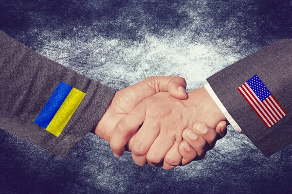 Flags Usa Ukraine Handshake — Stock Photo, Image