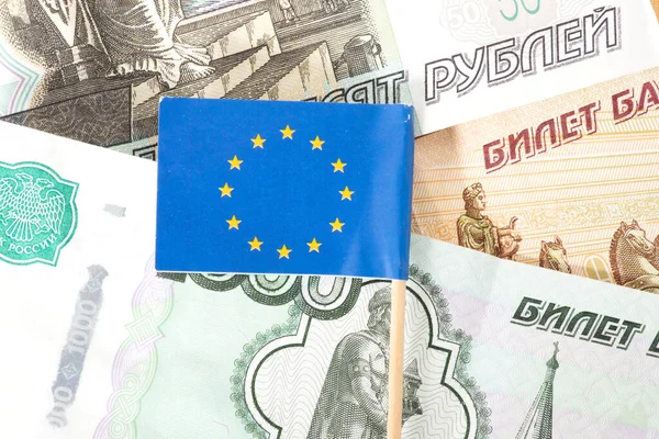 Vlajka Evropské Unie Rublové Bankovky — Stock fotografie