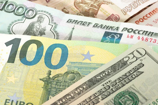 Economia Notas Rublos Dólares — Fotografia de Stock
