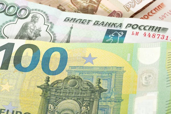 Economy Banknotes Euro Ruble — Stock Photo, Image