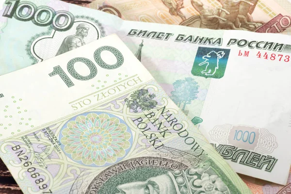 Economia Notas Rublos Zloty Pln Polaco — Fotografia de Stock