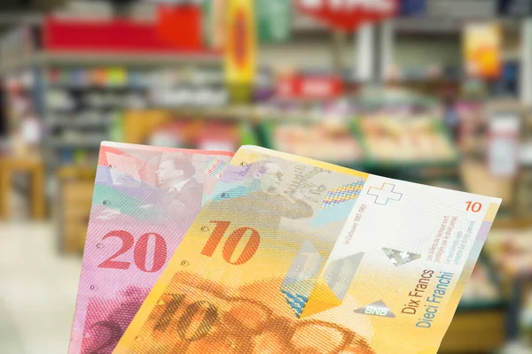 Svájci Frankbankjegyek Egy Svájci Szupermarket — Stock Fotó