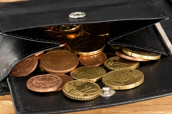 Euro coins in a purse