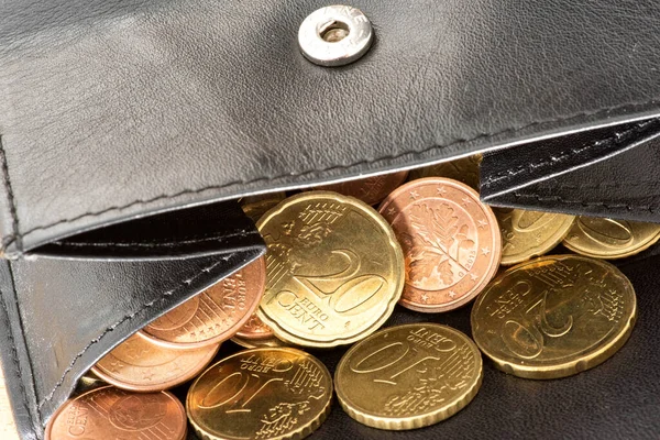 Euro coins in a purse