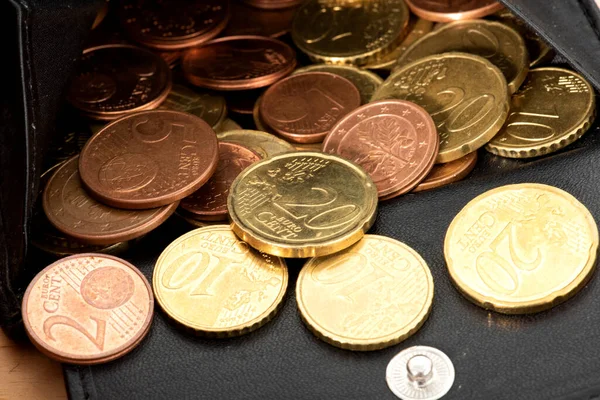 Euro coins in a purse