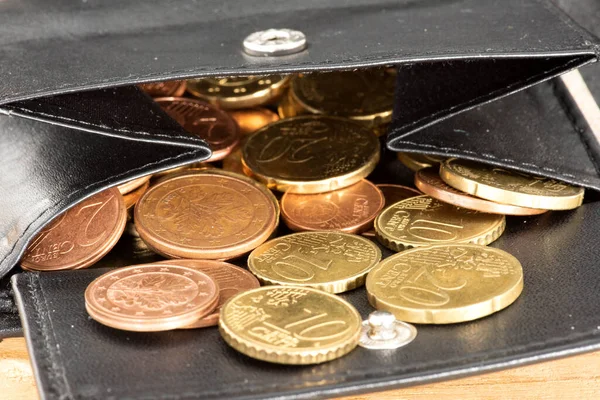 Euro coins in a purse