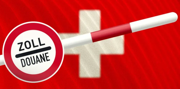 A customs barrier and the flag of Switzerland