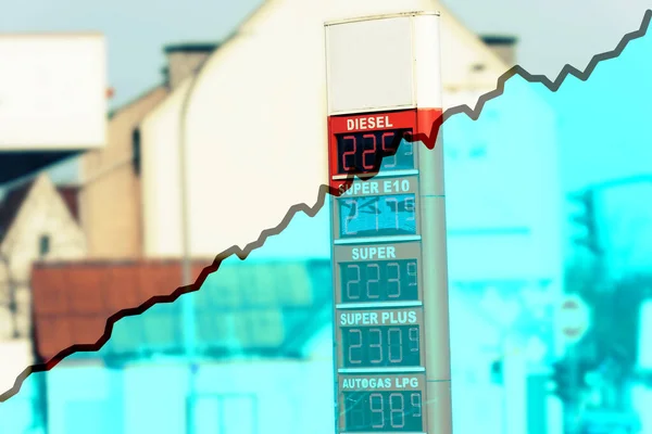 Gas Station Gas Pump Chart Rising Gasoline Prices Germany — ストック写真