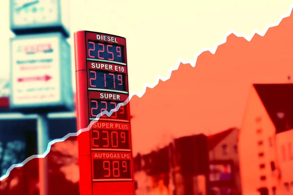 Газова Станція Газова Помпа Таблиця Зростання Цін Бензин Німеччині — стокове фото