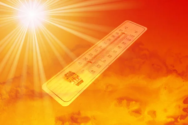A thermometer and heat in summer