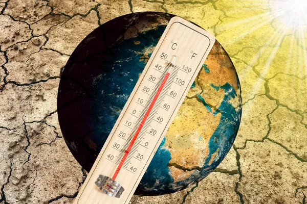 Thermometer Planet Earth Drought — 스톡 사진