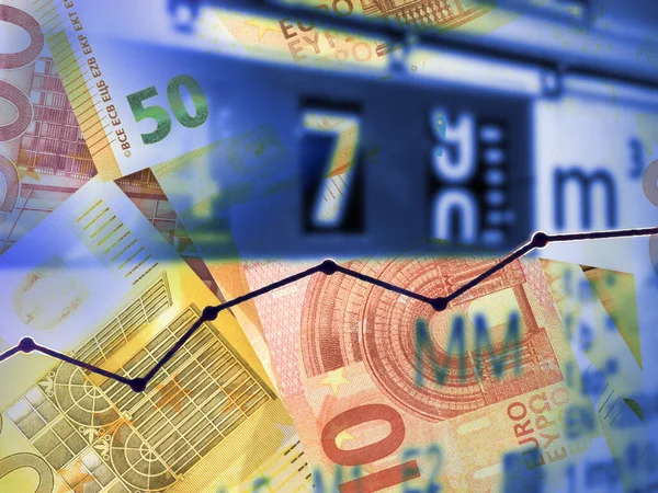 Gaszähler Euro Banknoten Und Gaspreis — Stockfoto