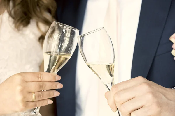 Couple Toasts Champagne Glasses — Stock Photo, Image