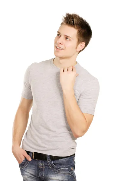 Προσωπογραφία ενός νεαρού άνδρα απομονωμένου σε λευκό φόντο — Φωτογραφία Αρχείου