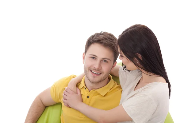 Retrato de casal feliz isolado no fundo branco — Fotografia de Stock