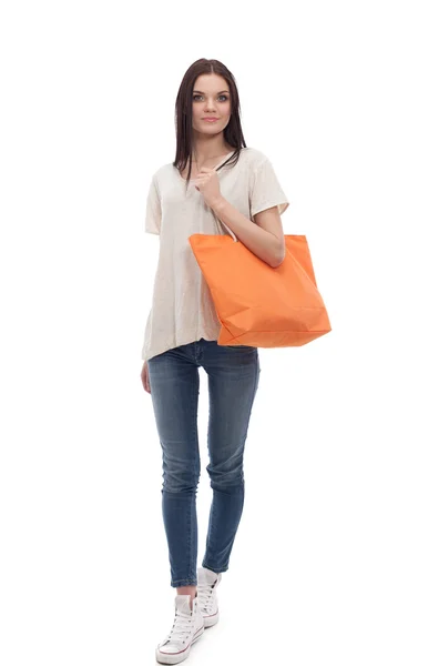 Portrait of young female college student on white background — Stock Photo, Image