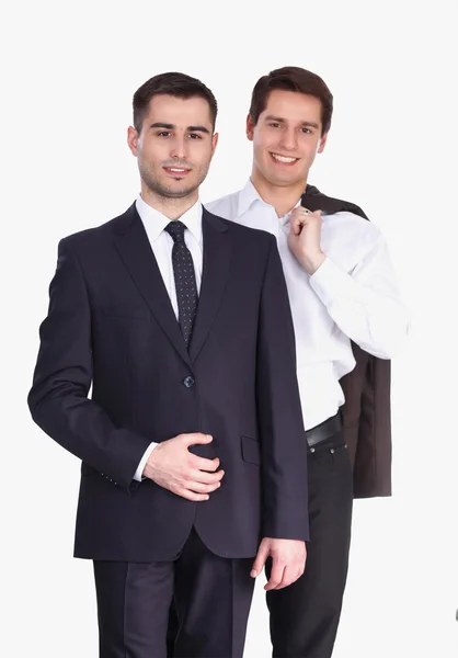 Young two men standing , isolated on white background — Stock Photo, Image