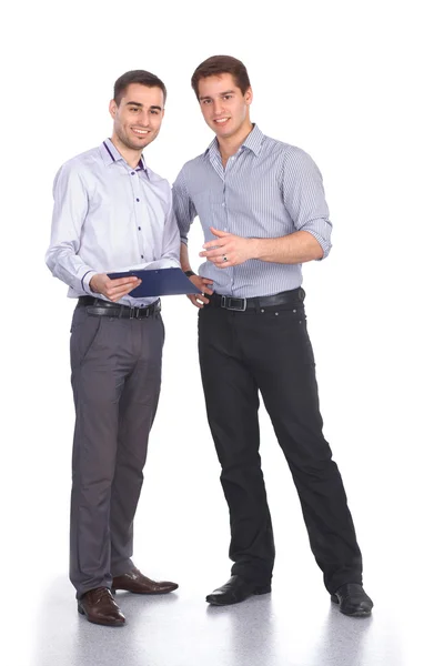 Dos hombres de negocios con carpeta de contrato aislados en blanco —  Fotos de Stock