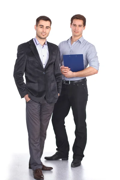 Dos hombres de negocios con carpeta de contrato aislados en blanco — Foto de Stock