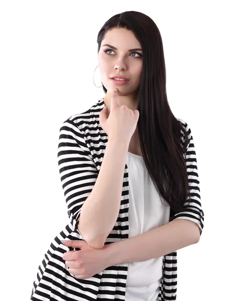 Young woman standing, isolated on white background — Stock Photo, Image