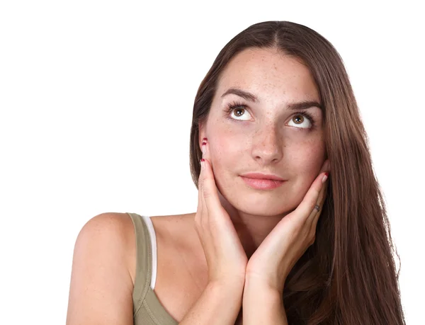 Schöne Frau, die ihr Gesicht berührt. — Stockfoto