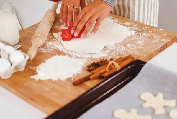 Woman Making Christmas Cookies Kitchen — Stock Photo, Image