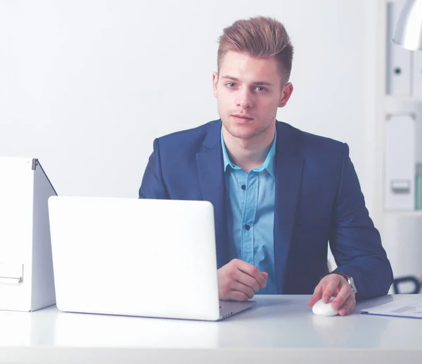 Young Successful Chief Executive Officer White Shirt Sitting Desk Front — Stok fotoğraf