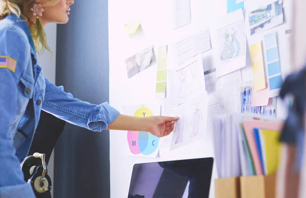 Fashion Designer Woman Working Her Designs Studio — Stock Photo, Image